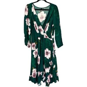 Anthropologie Green Floral Ruffle Trim Dress
